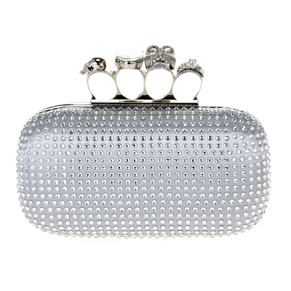 NWT silver knuckle clutch with rhinestones